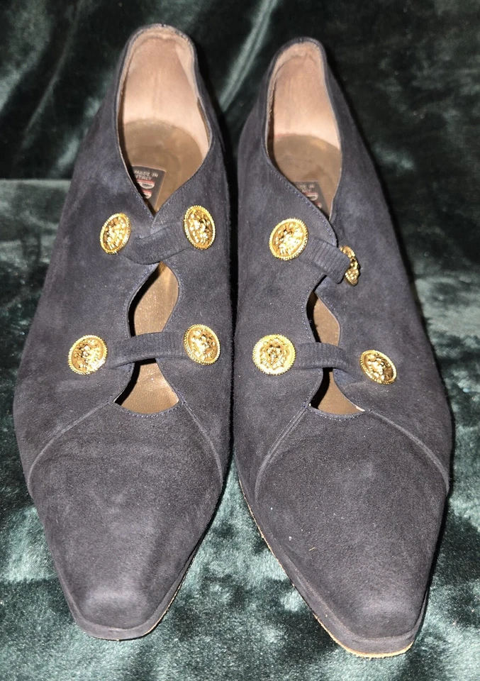 Tacones de gamuza vintage Prevata Vero Cucio azul marino hechos en Italia talla 6 1/2B usados en excelente estado Foto 2 de 4