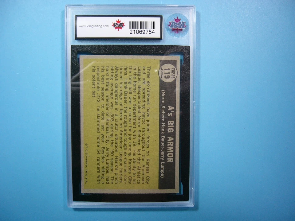 1961 TOPPS MLB BASEBALL CARD #119 NORM SIEBERN HANK BAUER JERRY LUMPE KSA 8.5 GL - Image 2 of 4