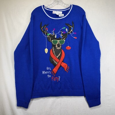 Ugly Christmas Sweater Big Head Cool Rain Dear Embroidered Oversized Jumper