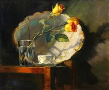 Wall art Still Life Yellow rose in the cup Oil Painting Printed on canvas L588