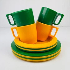 Vintage Retro Green Yellow Cup & Plate Set 12pcs Home Pride