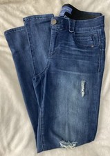 Democracy "Ab" Solution Women's Stretch Distressed Denim Jeans Logo Size 8 EUC