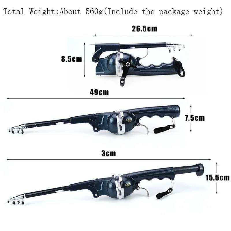 Folding Foldable Fishing Rod Pole Reel Telescopic Collapsible Portable  Compact