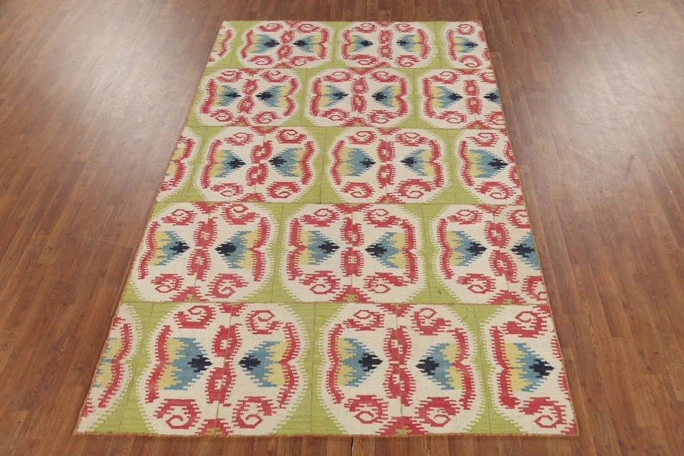 Modern Geometric 双面 Kilim Kelim 地毯羊毛 6x9 英尺 — 第 3/4 张图片