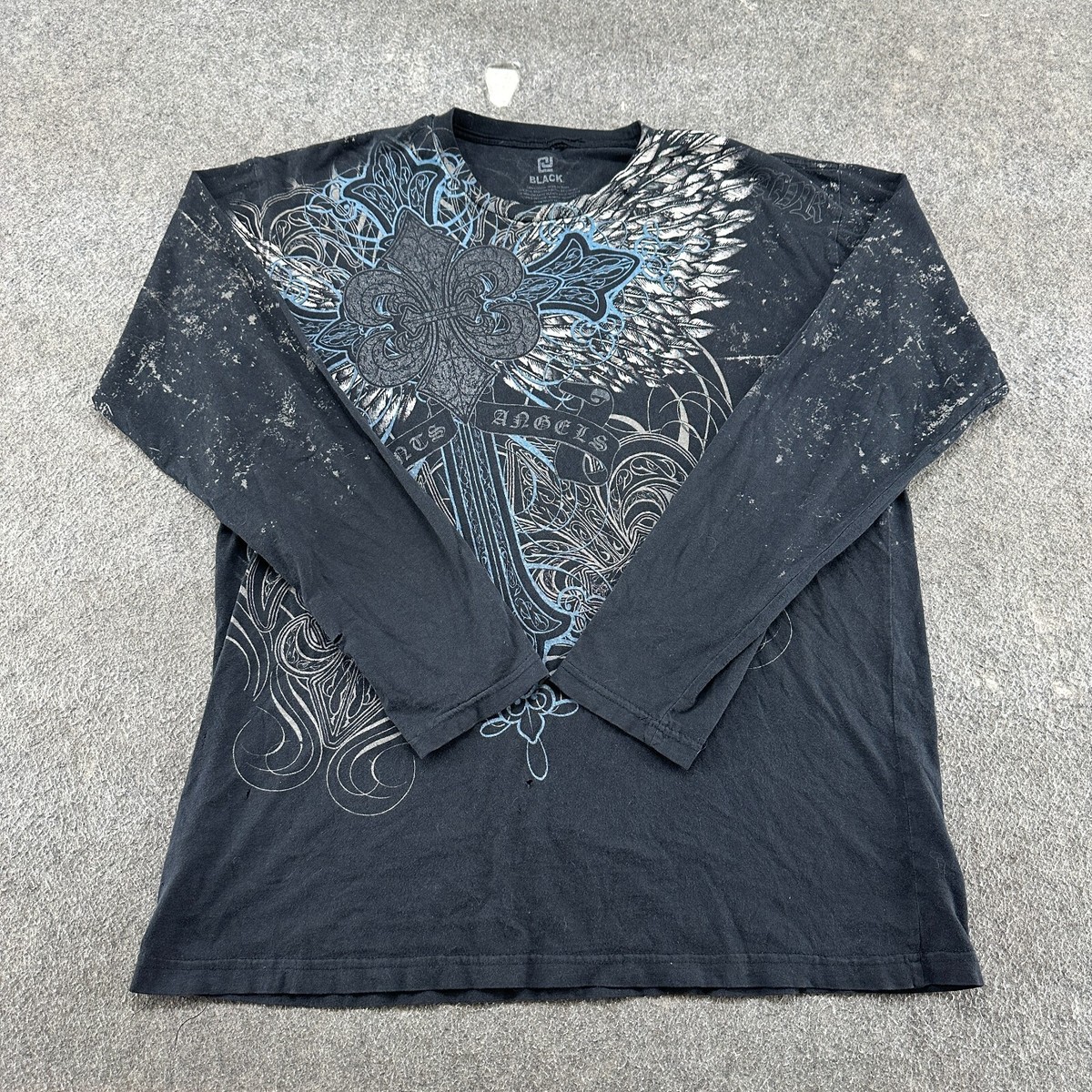 VINTAGE XZAVIER Shirt Mens XL Black Wings Cross Cyber Skater Emo