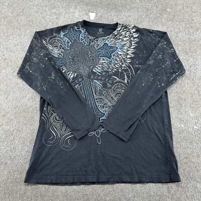 VINTAGE XZAVIER Shirt Mens XL Black Wings Cross Cyber Skater Emo