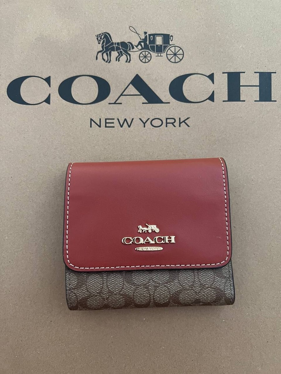 小物 Coach Trifold Wallet Pink Signature Logo NWT Coach Colorblock Small Trifold Wallet Leather ID Card