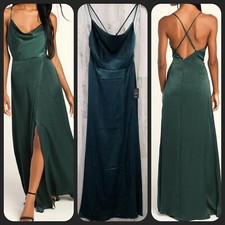 LULUS Love of Romance Emerald Green Satin Cowl Neck Maxi Dress Size MEDIUM NWOT
