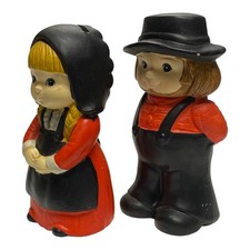 Vintage Wales Japan Amish Boy & Girl Ceramic Banks Hand Painted Figural Set NWT