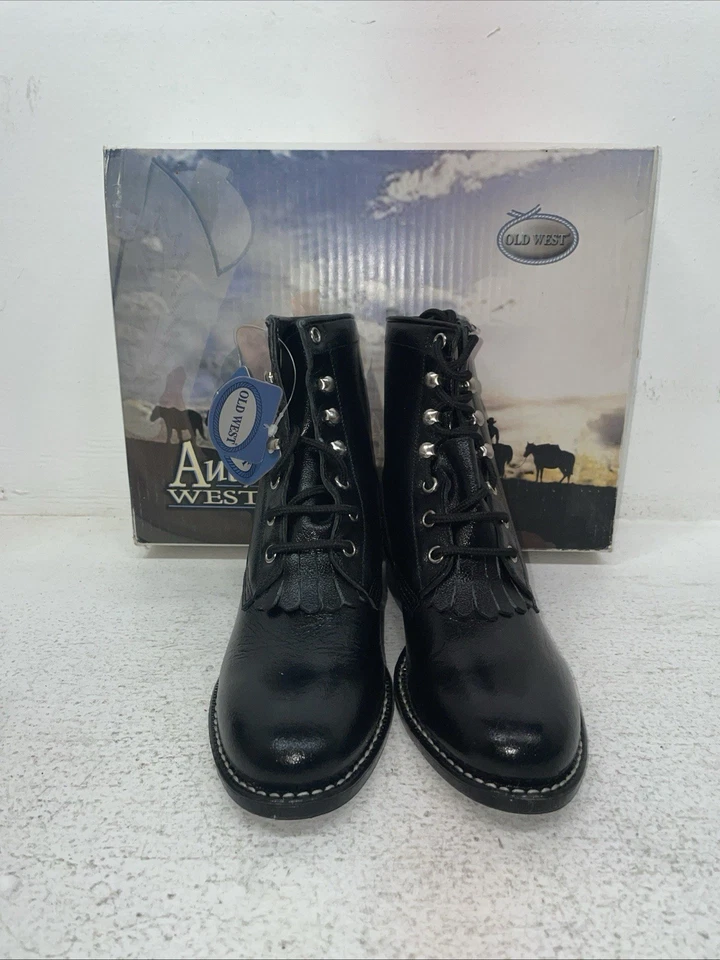 New Youth 黑色系带 Old West 牛仔靴。 Y 5110 3.5 3 1/2. 22-39 — 第 2/4 张图片