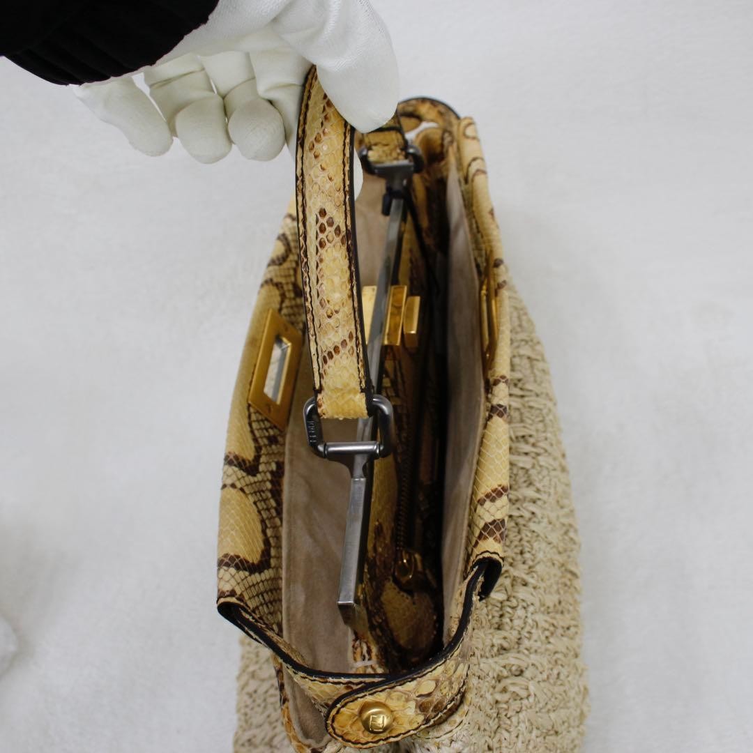 Fendi Peekaboo Straw Python Pattern Handbag 2way - image 12