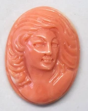 Victorian Natural Untreated Undyed Carved Cameo Salmon Red Coral Loose Gemstone