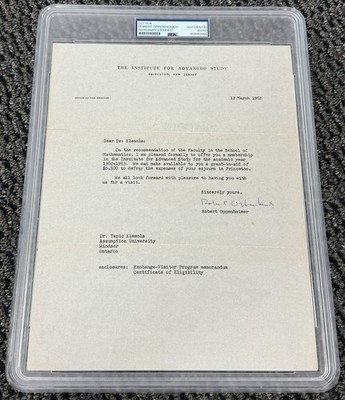 Robert Oppenheimer Signed Institute Of Advanced Study 1962 Typed Letter PSA/DNA