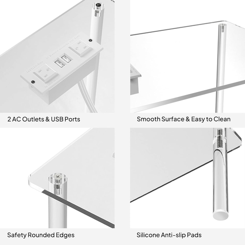 Acrylic Side Table Set of 2 with Charging Station & USB Ports - Small End Table - Picture 4 of 8