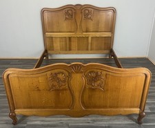 Bed Vintage French Louis XVI Double Bed Frame Oak Carved Headboard LOT 4607