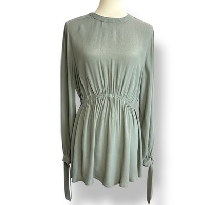H&M Mama Maternity Long Sleeve Peplum Blouse L Sage Green Tie Cuff Top   