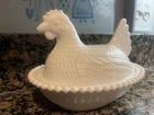 Vintage Indiana Glass White Milk Glass Hen on Nest Dish – 7” Covered Chicken