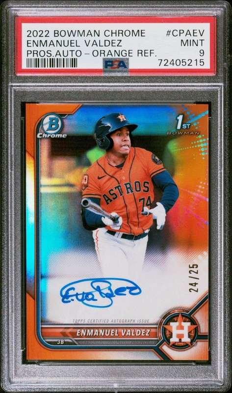 2022 Bowman Chrome 1st Enmanuel Valdez Orange Refractor Auto RC Pirates PSA 9