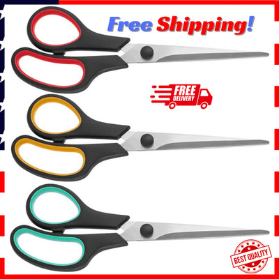 3-Pack Heavy Duty Scissors with Ultra Sharp Blades and Comfort Grip Home 8''