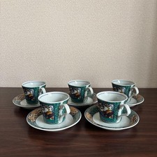 Y0225 Kutani Ware Kakufuku colored flower bird illustration coffee bowl plate cu