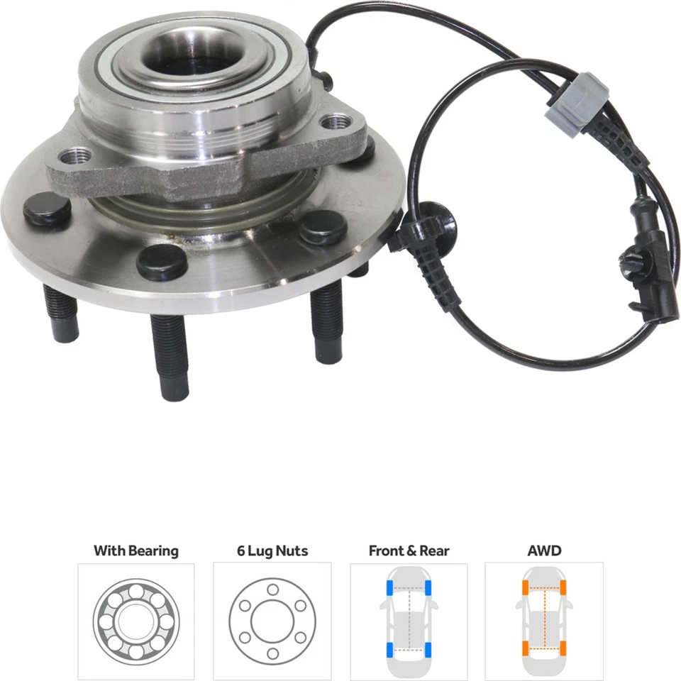 Wheel Hubs For 2007-2013 Chevrolet Silverado 1500 Front L/R 6 Lug w/ Bearing 4WD - Image 3 of 4