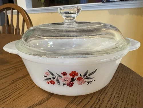 Fire-King Primrose 1 Pint Casserole Dish with Lid Vintage Floral