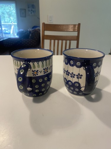 Juego de 2 tazas de pavo real de cerámica polaca Boleslawiec hechas a mano en Polonia gres - Imagen 4 de 19