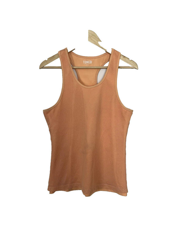TONED By ASHY BINES Orange Tank Top SIZE SMALL Razor Back Gym Activewear Shirt