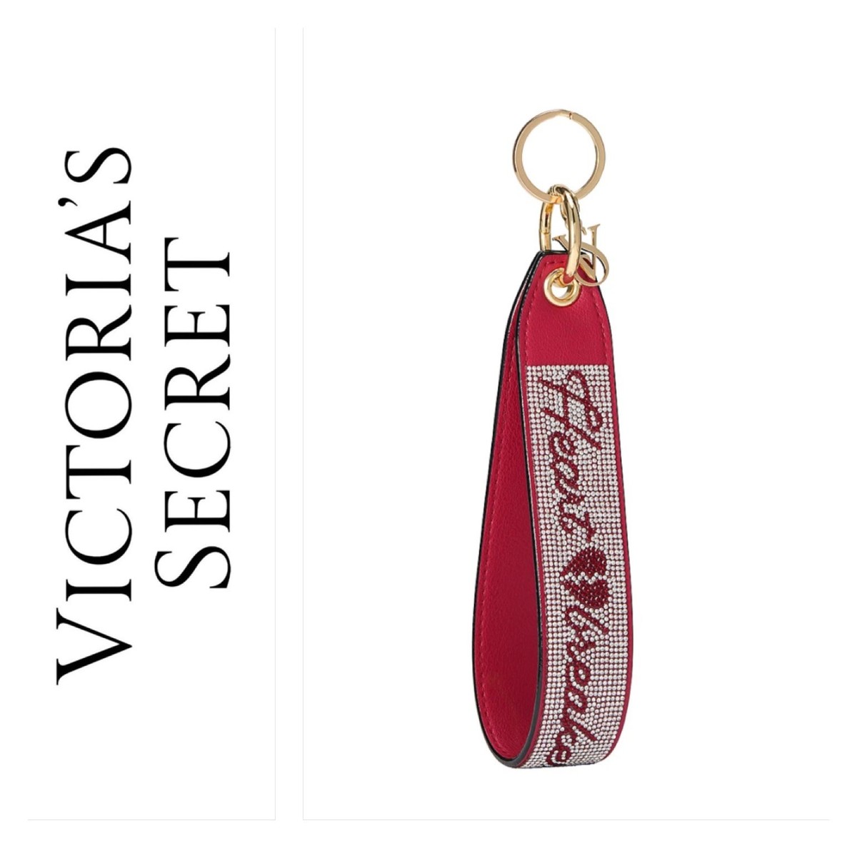 Victoria's Secret Rhinestone Wristlet Strap Keychain Red HEART