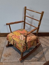 Vtg Child's Rocking Chair Wood Farmhouse Cottagecore Toddler Fabric Mini Rocker