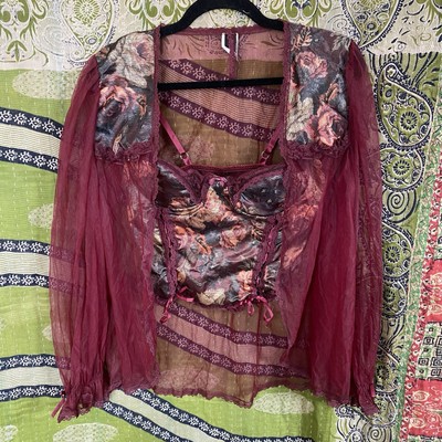 90s Frederick's of Hollywod Fairy Tapestry Corset/ Chiffon Shawl Set Size Small