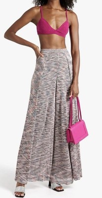 Layered Sequin-Embellished Crochet-Knit Wide-Leg Pants Women's Size 38