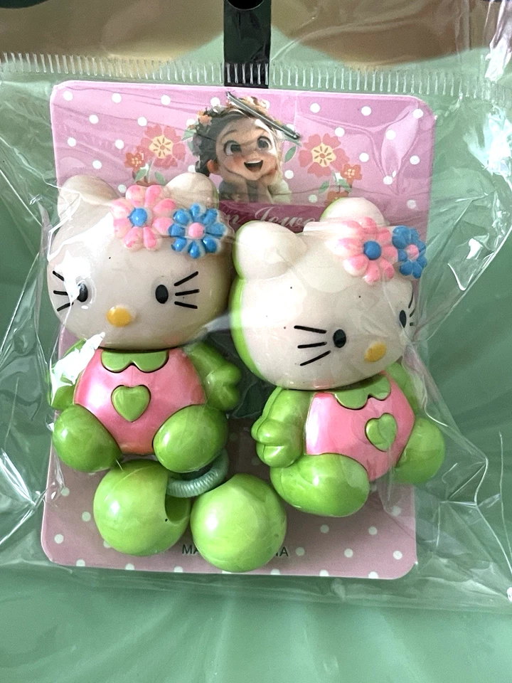 Matching Hello Kitty Hair Ties Fashion Jewelry 2-pk Green 2-pk Pink NEW + SEALED - Image 2 of 3