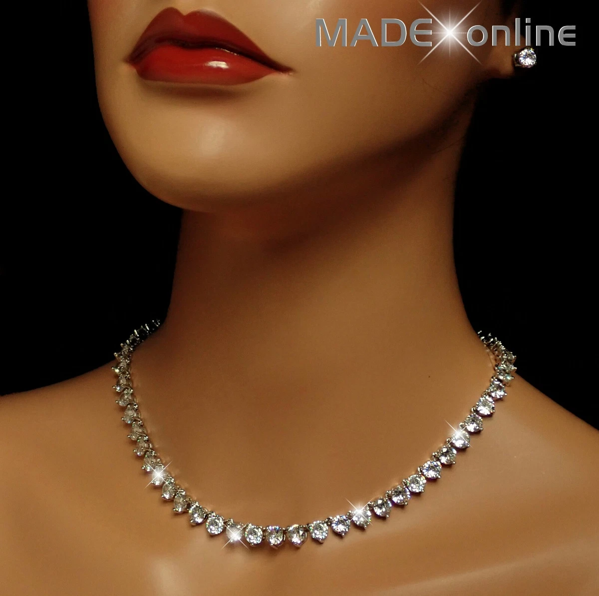 Tennis Necklace Set 6 mm Cubic Zircona Stones Swarovski inspired Jewellery