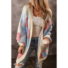 Color Block Open Front Long Sleeve Cardigan