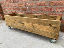 Rectangle Planter on Wheels Patio Wooden Plant Flower Large Boxes with Casters