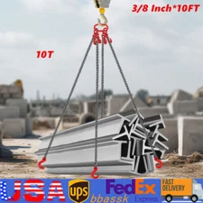 3/8 in x 10ft Chain Sling 4 Legs G80 Lifting Chain with Grab Hooks 22046.23lbs