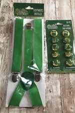 St. Patricks Day Leprechaun Kelly Green Elastic Suspendeds Osfm With Buttons