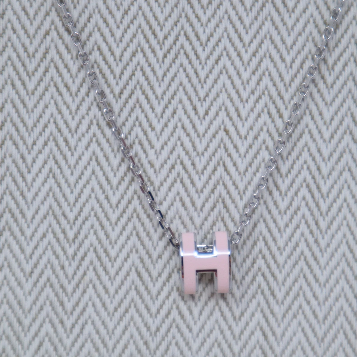 NEW HERMES MINI POP H PENDANT ENAMEL NECKLACE Palladium HARDWARE