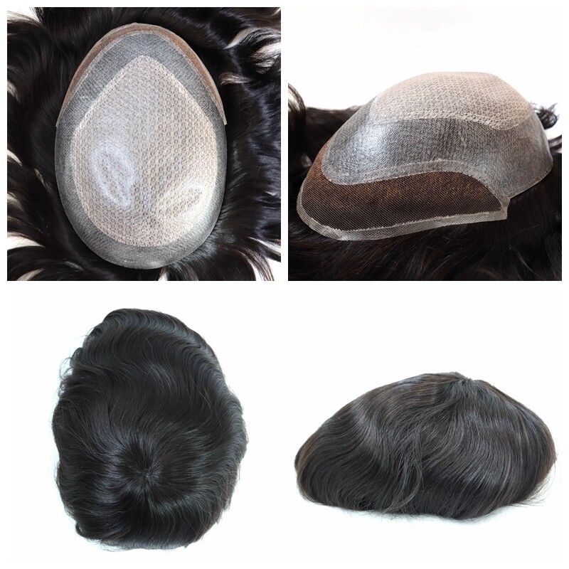 Mens Toupee Human Hair Replacement System Lace Front Silk Top Remy Hairpiece