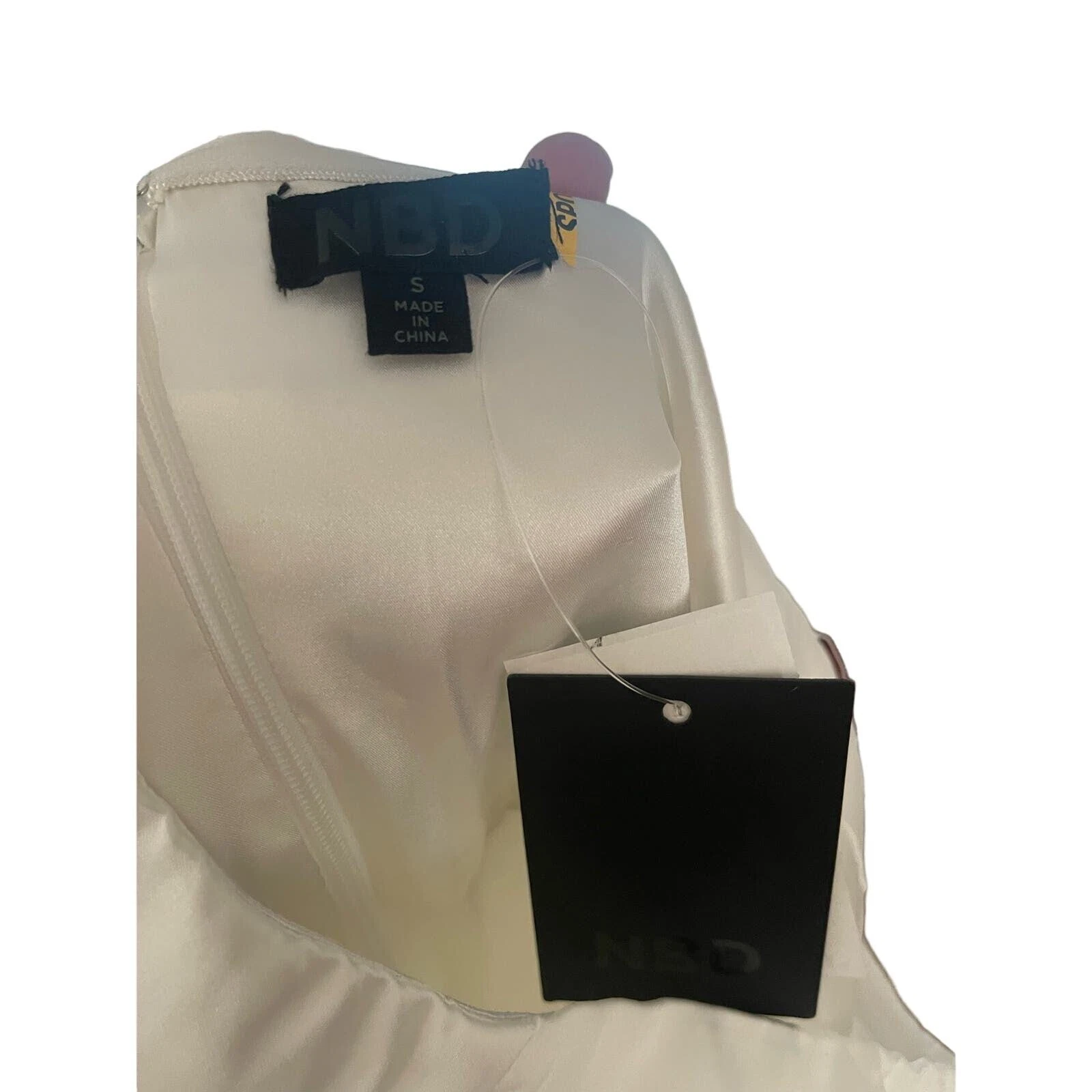 NBD Celine Piuma Asimmetrico Mini Abito Raso Senza Spalline Addio al Nubilato Sposa Tg S