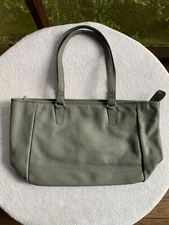 Hadaki Genuine Leather Tote Shopper Shoulder Bag Pebbled Gray India Zipper VGUC
