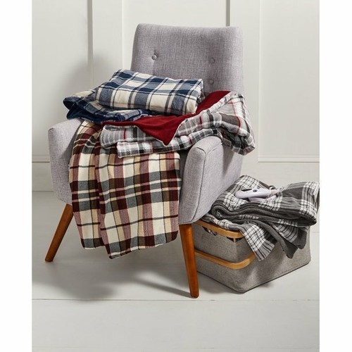 Biddeford Heated Electric Plush Throw Blanket Linen Plaid Reversible - Picture 3 of 3