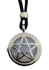 Collier Pentacle Lune Médaillon Opalite Pendentif Argent Pierre Précieuse Cri...