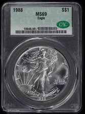 1988 $1 American Silver Eagle Dollar CAC MS 69 | Uncirculated UNC