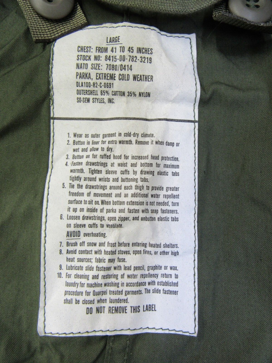 US M65 Fishtail Parka Shell OG 1982 Genuine Military Large NO LEFT US M65 Fishtail Parka Shell OG 1982 Genuine Military Large NO LEFT