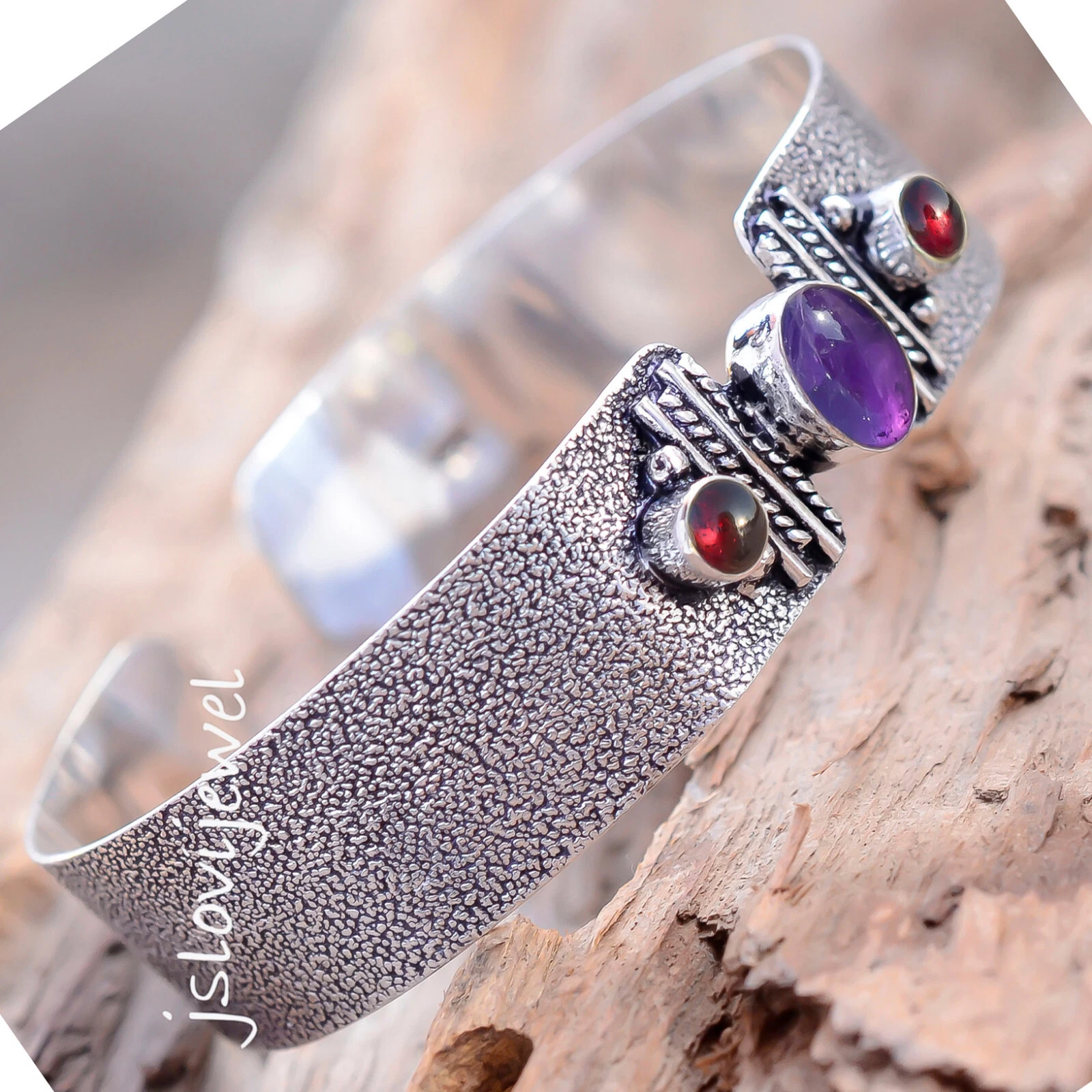 VALENTINO Bracciale in argento sterling 925 con pietre preziose ametista e granato per regalo famiglia