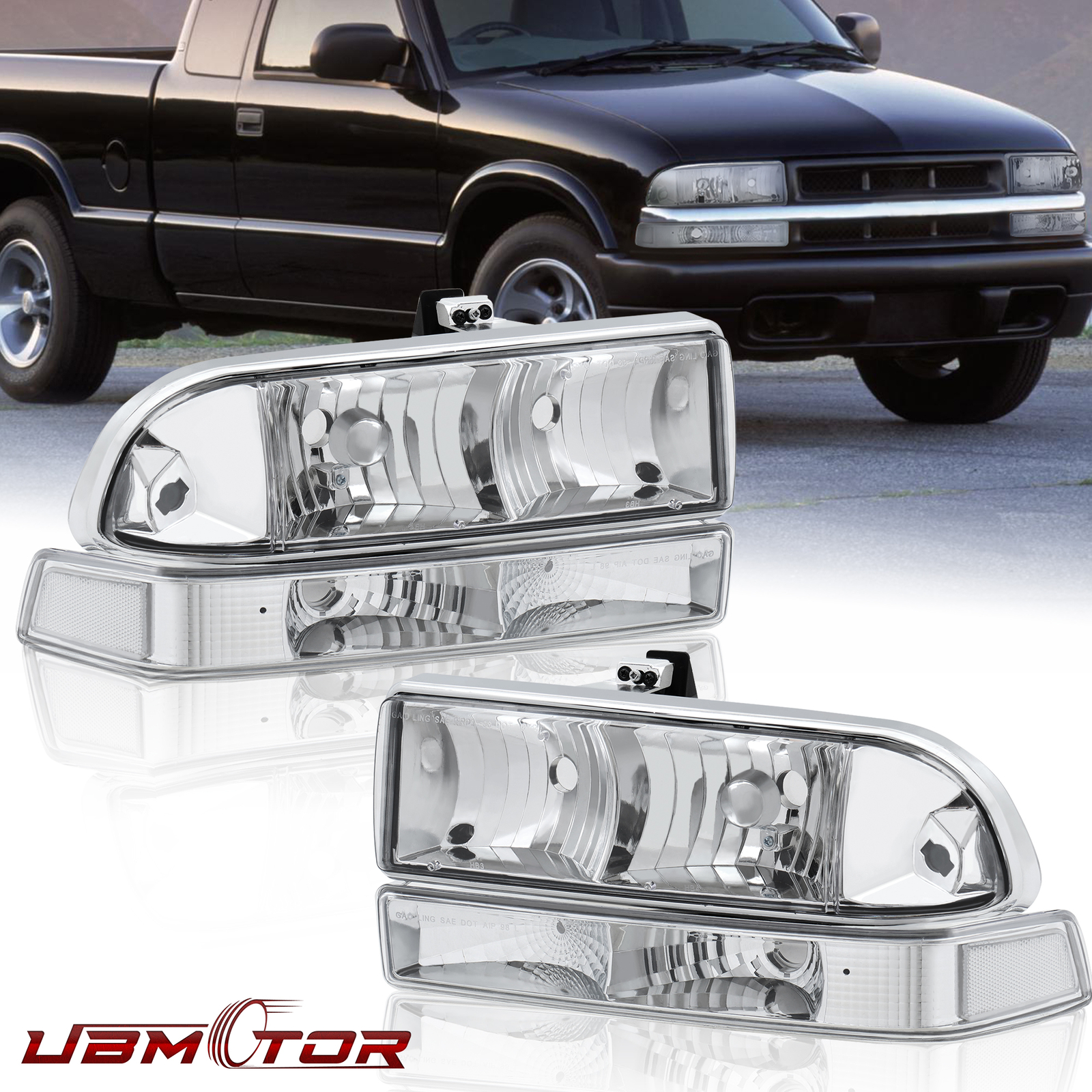 Blazer Chrome Clear Corner Headlights Bumper Assy For 1998-04 Chevy S10 Pickup