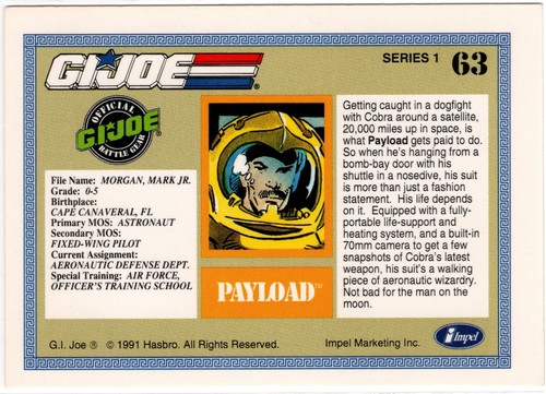 Impel G.I. Tarjeta coleccionable Joe Serie 1 #63 • Carga útil • Hasbro 1991 ARAH - Imagen 2 de 2