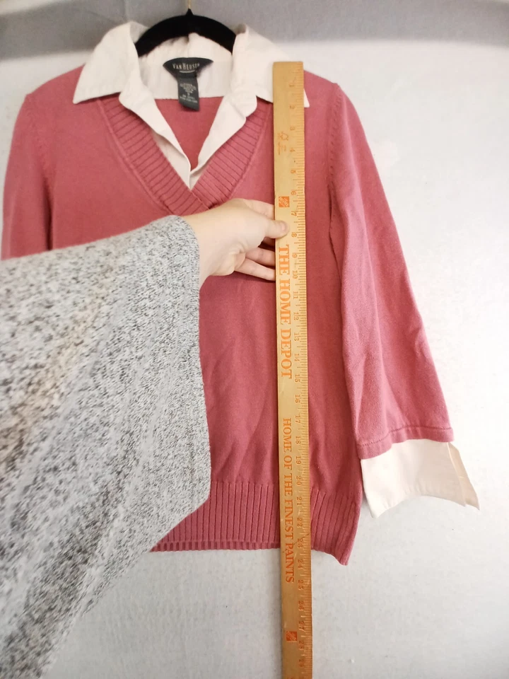 Suéter Van Heusen Mujer Pequeño Rosa Camisa Integrada Pullover Algodón en Capas Foto 4 de 4